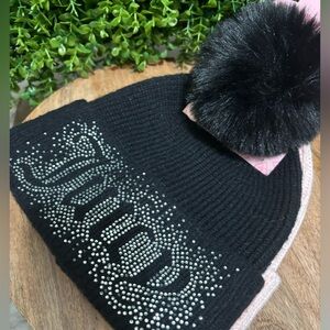 Juicy Couture  NWT Black /pink Pom Pom Beanie set